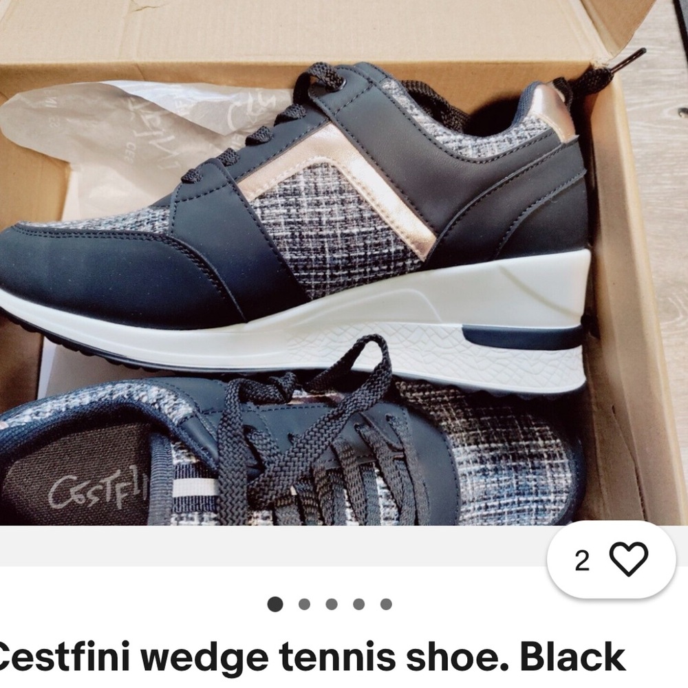 Women's Black and Gold Wedge Athletic Shoes